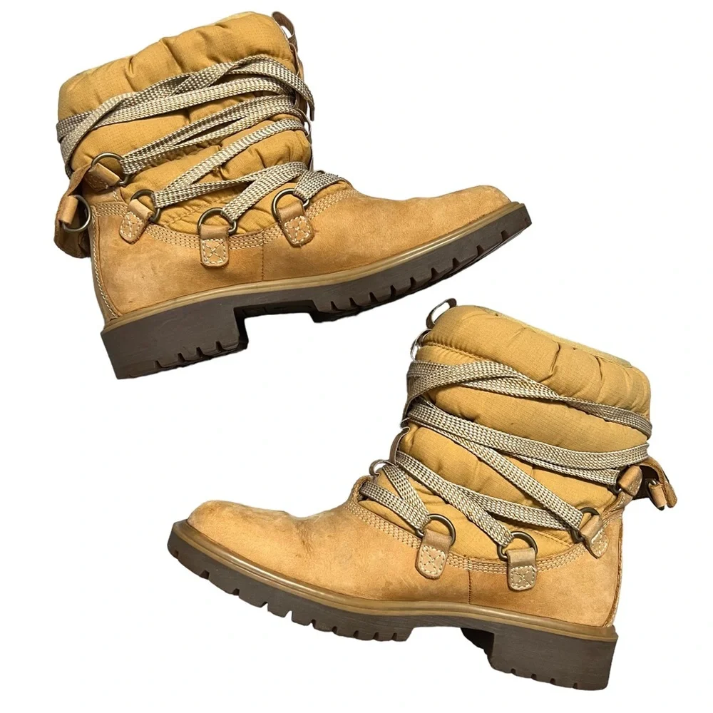 Timberland Women’s Puffer Boots Size 6 Wheat Sherpa Lined Waterproof Lace Up
